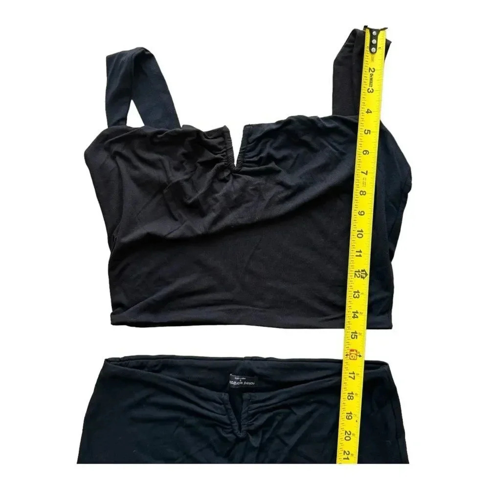 Naked wardrobe Black Flare Pant Soft Cropped Top Tank 2 PC Set Outfit Size 1X - Picture 11 of 15